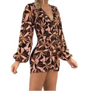 68. | MINKPINK | Floral Print Long Sleeve Romper with pockets